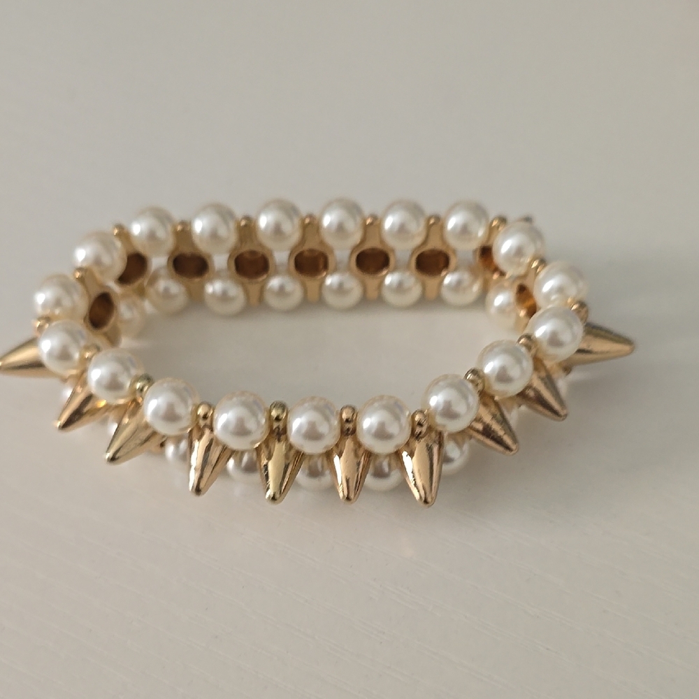 Gold and Pearl Spike Bracelet